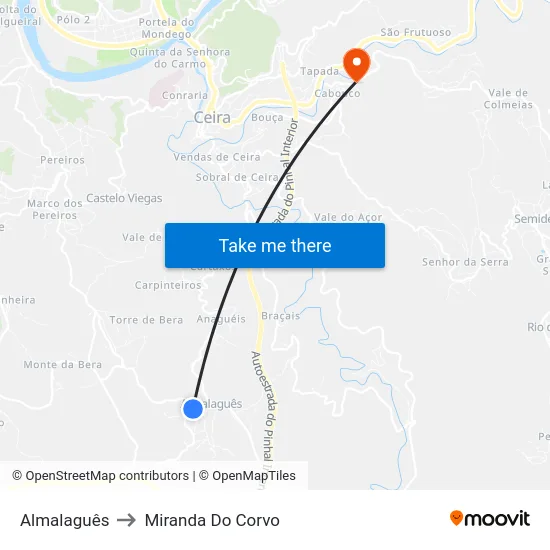 Almalaguês to Miranda Do Corvo map