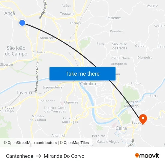 Cantanhede to Miranda Do Corvo map