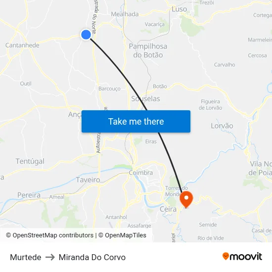 Murtede to Miranda Do Corvo map