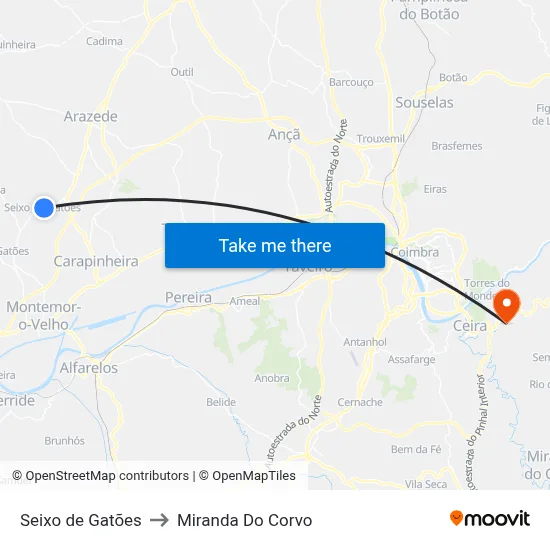 Seixo de Gatões to Miranda Do Corvo map
