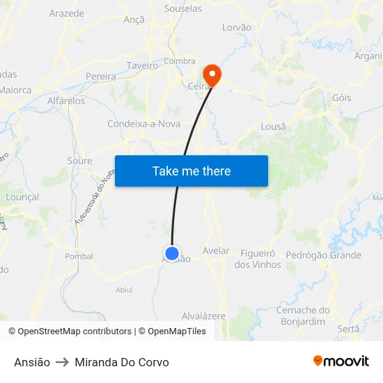 Ansião to Miranda Do Corvo map