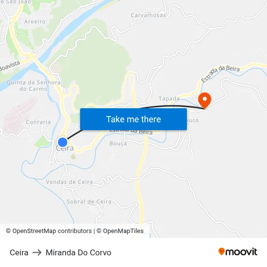 Ceira to Miranda Do Corvo map