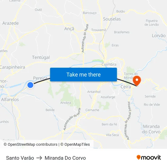 Santo Varão to Miranda Do Corvo map