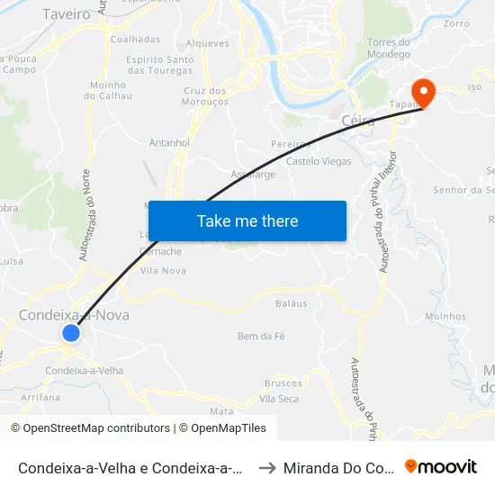 Condeixa-a-Velha e Condeixa-a-Nova to Miranda Do Corvo map