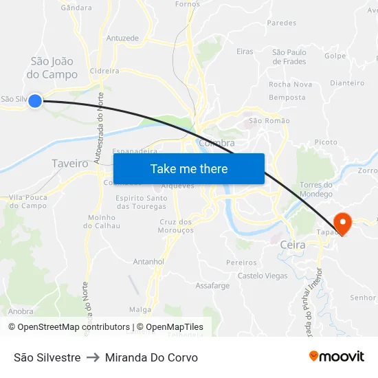 São Silvestre to Miranda Do Corvo map