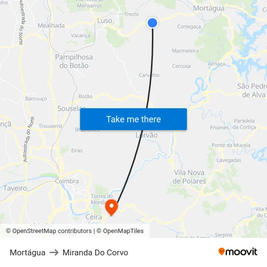 Mortágua to Miranda Do Corvo map