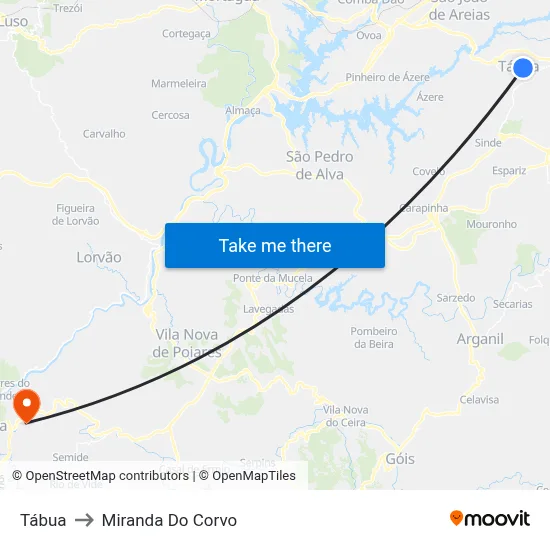 Tábua to Miranda Do Corvo map