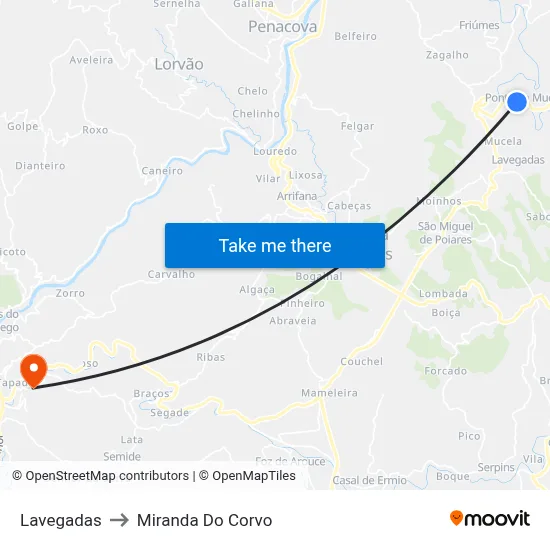Lavegadas to Miranda Do Corvo map