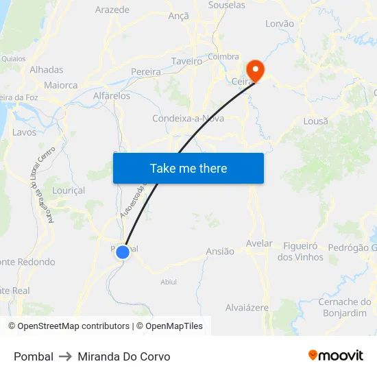 Pombal to Miranda Do Corvo map