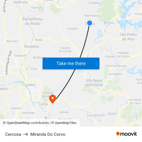 Cercosa to Miranda Do Corvo map