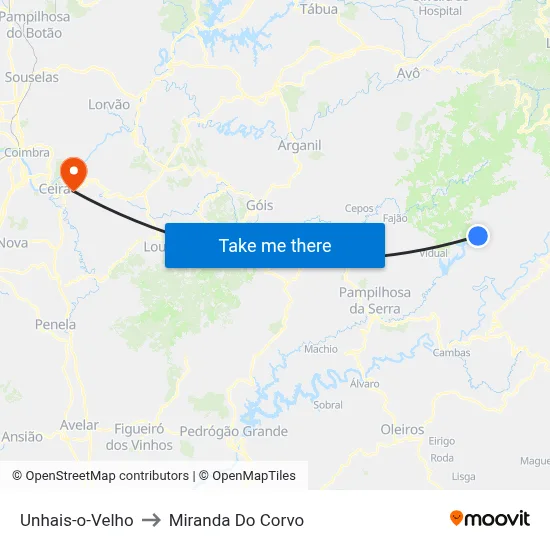 Unhais-o-Velho to Miranda Do Corvo map