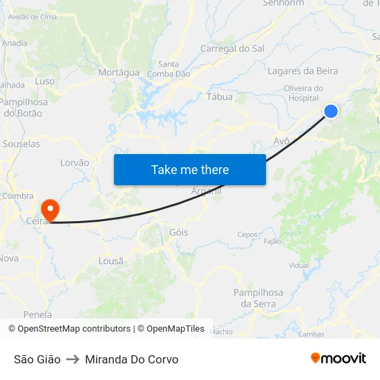 São Gião to Miranda Do Corvo map