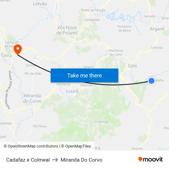 Cadafaz e Colmeal to Miranda Do Corvo map