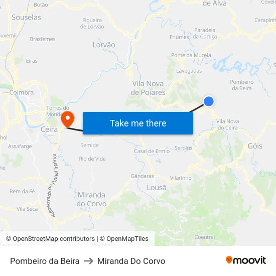 Pombeiro da Beira to Miranda Do Corvo map