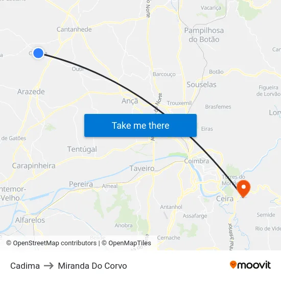 Cadima to Miranda Do Corvo map