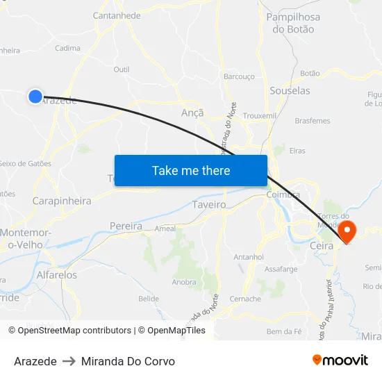 Arazede to Miranda Do Corvo map