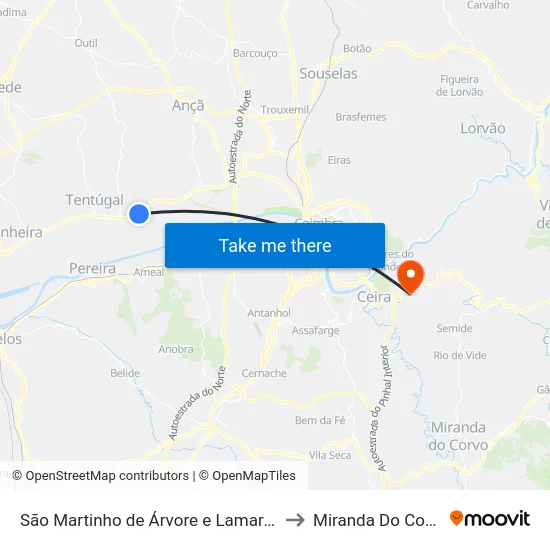 São Martinho de Árvore e Lamarosa to Miranda Do Corvo map