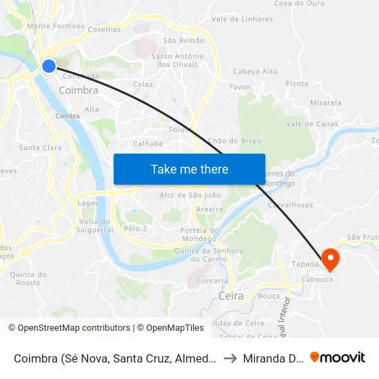 Coimbra (Sé Nova, Santa Cruz, Almedina e São Bartolomeu) to Miranda Do Corvo map