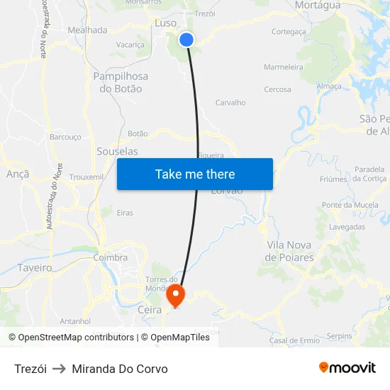 Trezói to Miranda Do Corvo map