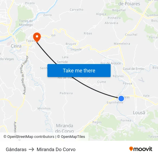 Gândaras to Miranda Do Corvo map