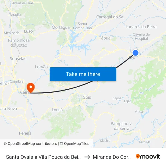 Santa Ovaia e Vila Pouca da Beira to Miranda Do Corvo map