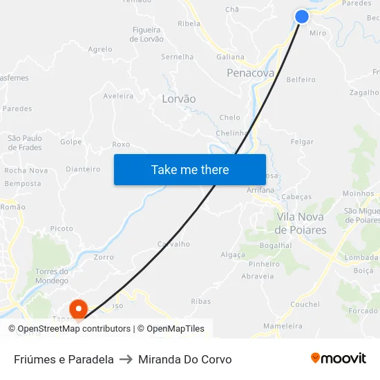 Friúmes e Paradela to Miranda Do Corvo map