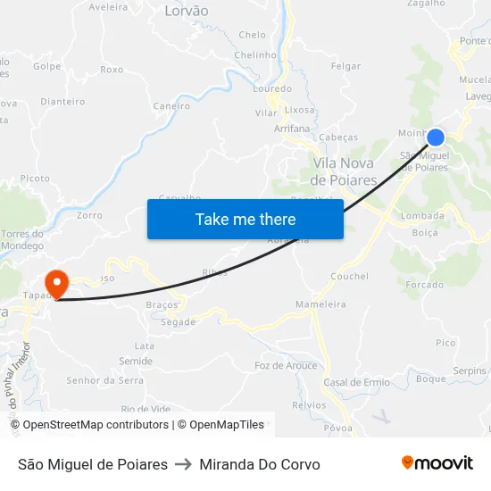 São Miguel de Poiares to Miranda Do Corvo map