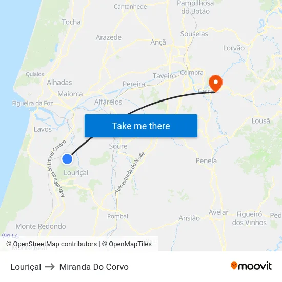 Louriçal to Miranda Do Corvo map