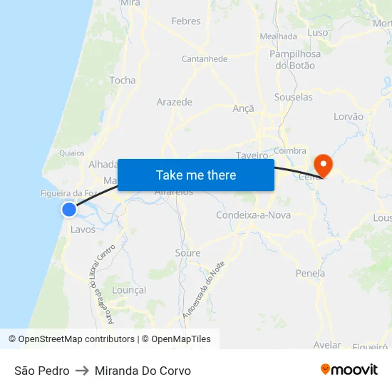 São Pedro to Miranda Do Corvo map
