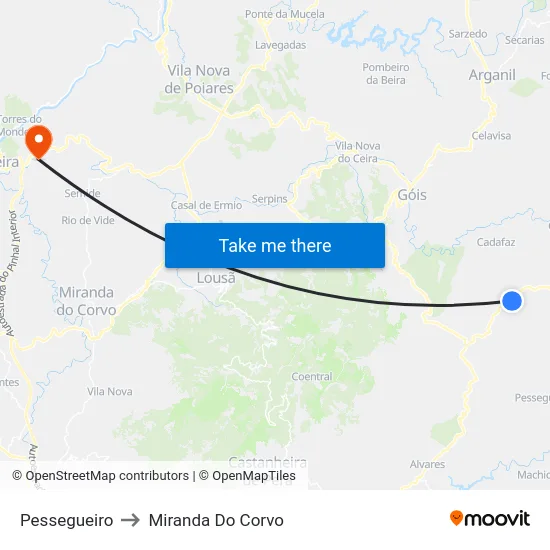 Pessegueiro to Miranda Do Corvo map