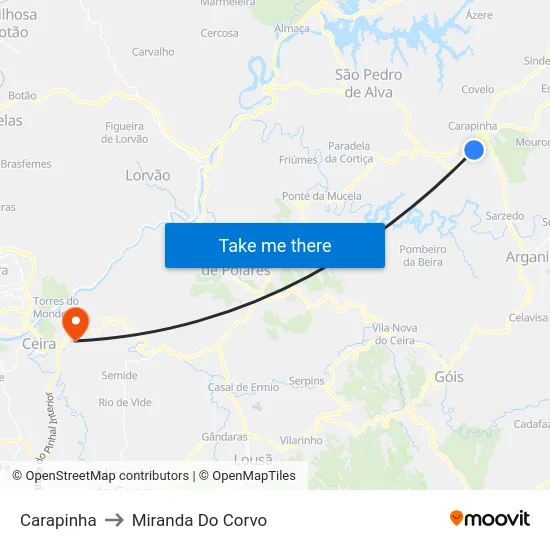 Carapinha to Miranda Do Corvo map