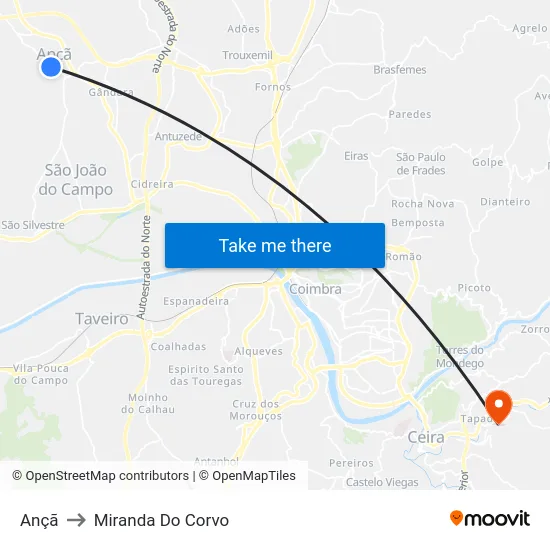 Ançã to Miranda Do Corvo map