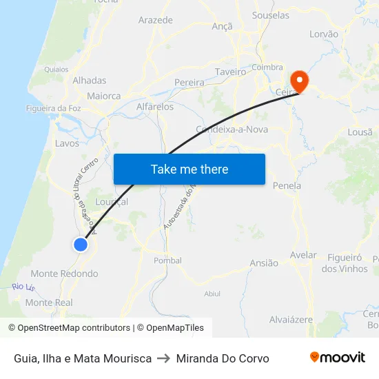 Guia, Ilha e Mata Mourisca to Miranda Do Corvo map