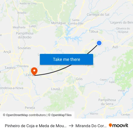 Pinheiro de Coja e Meda de Mouros to Miranda Do Corvo map