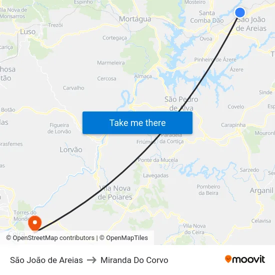 São João de Areias to Miranda Do Corvo map