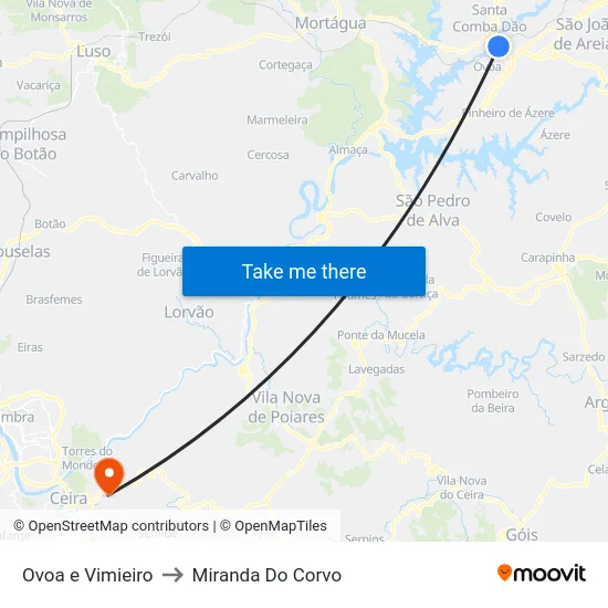 Ovoa e Vimieiro to Miranda Do Corvo map