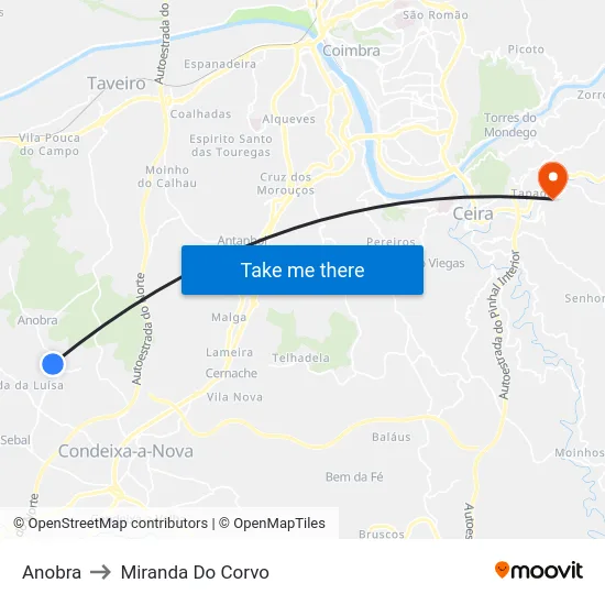 Anobra to Miranda Do Corvo map
