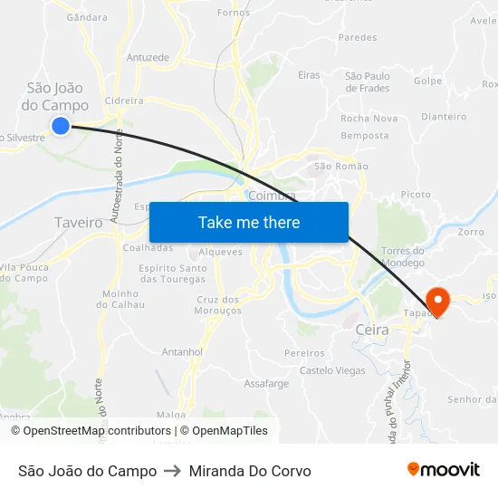 São João do Campo to Miranda Do Corvo map