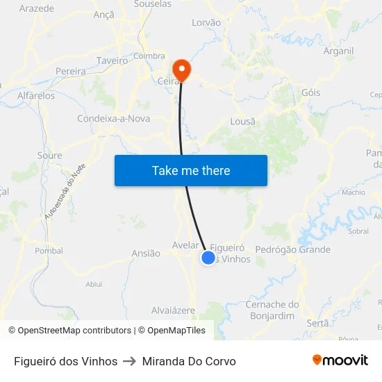 Figueiró dos Vinhos to Miranda Do Corvo map