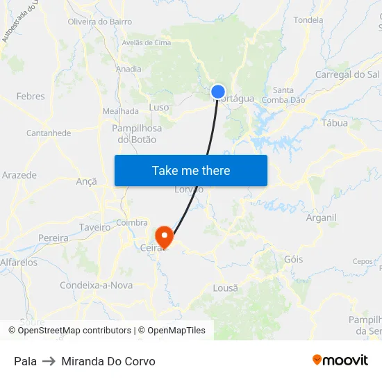 Pala to Miranda Do Corvo map