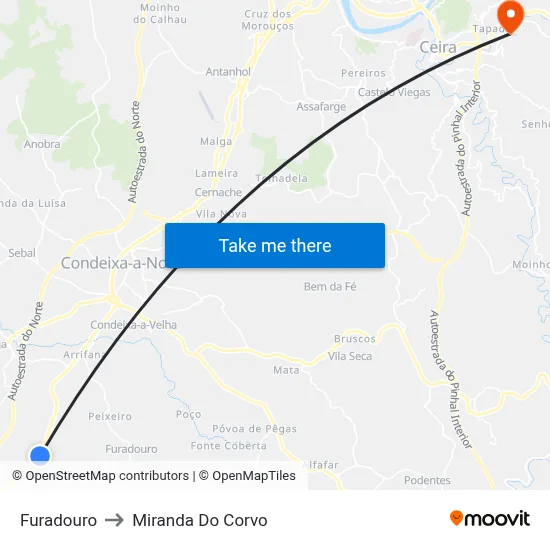 Furadouro to Miranda Do Corvo map