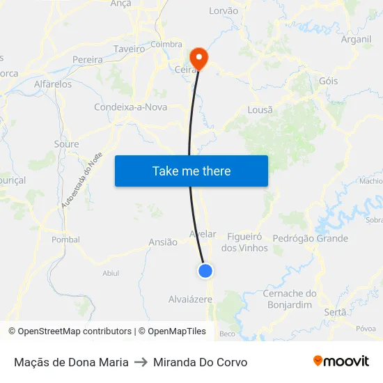 Maçãs de Dona Maria to Miranda Do Corvo map