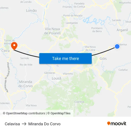 Celavisa to Miranda Do Corvo map