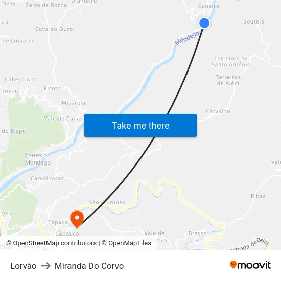 Lorvão to Miranda Do Corvo map