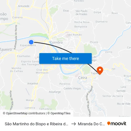 São Martinho do Bispo e Ribeira de Frades to Miranda Do Corvo map