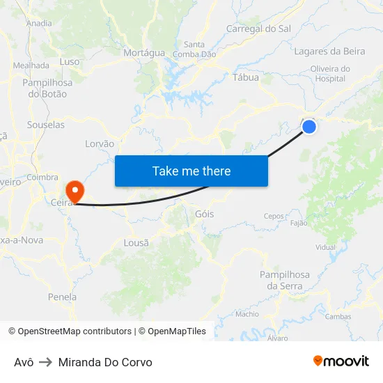 Avô to Miranda Do Corvo map