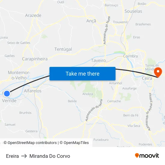 Ereira to Miranda Do Corvo map