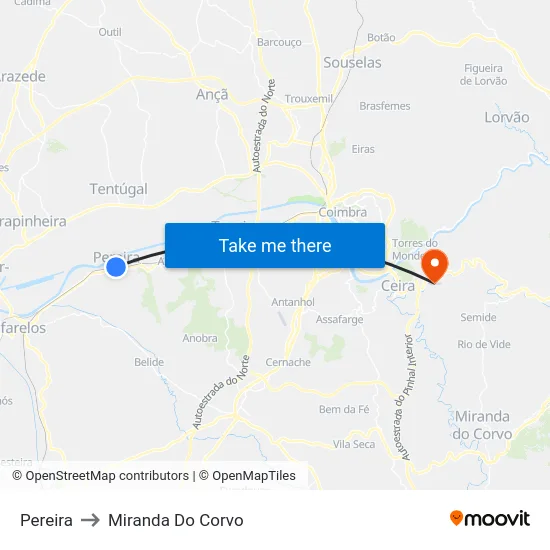 Pereira to Miranda Do Corvo map
