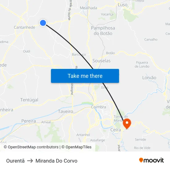 Ourentã to Miranda Do Corvo map