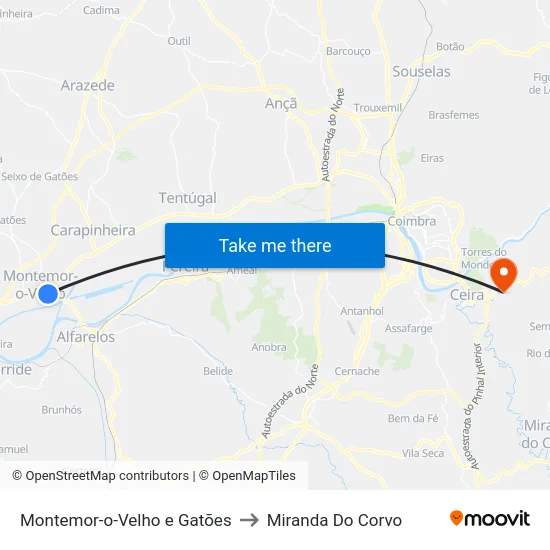 Montemor-o-Velho e Gatões to Miranda Do Corvo map